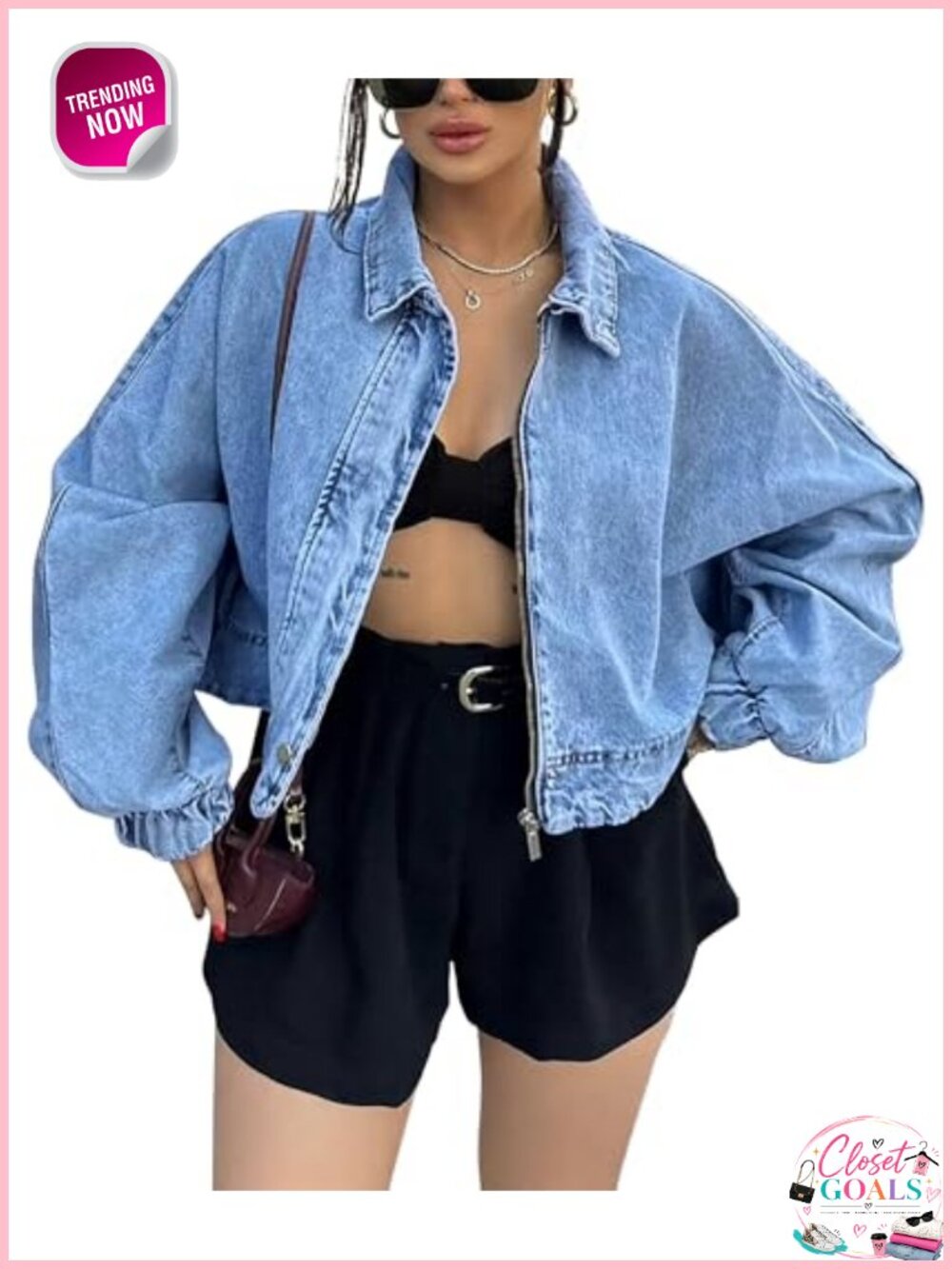 Oversized Cropped Denim Jacket Zip Up Lightweight Women's Shacket
